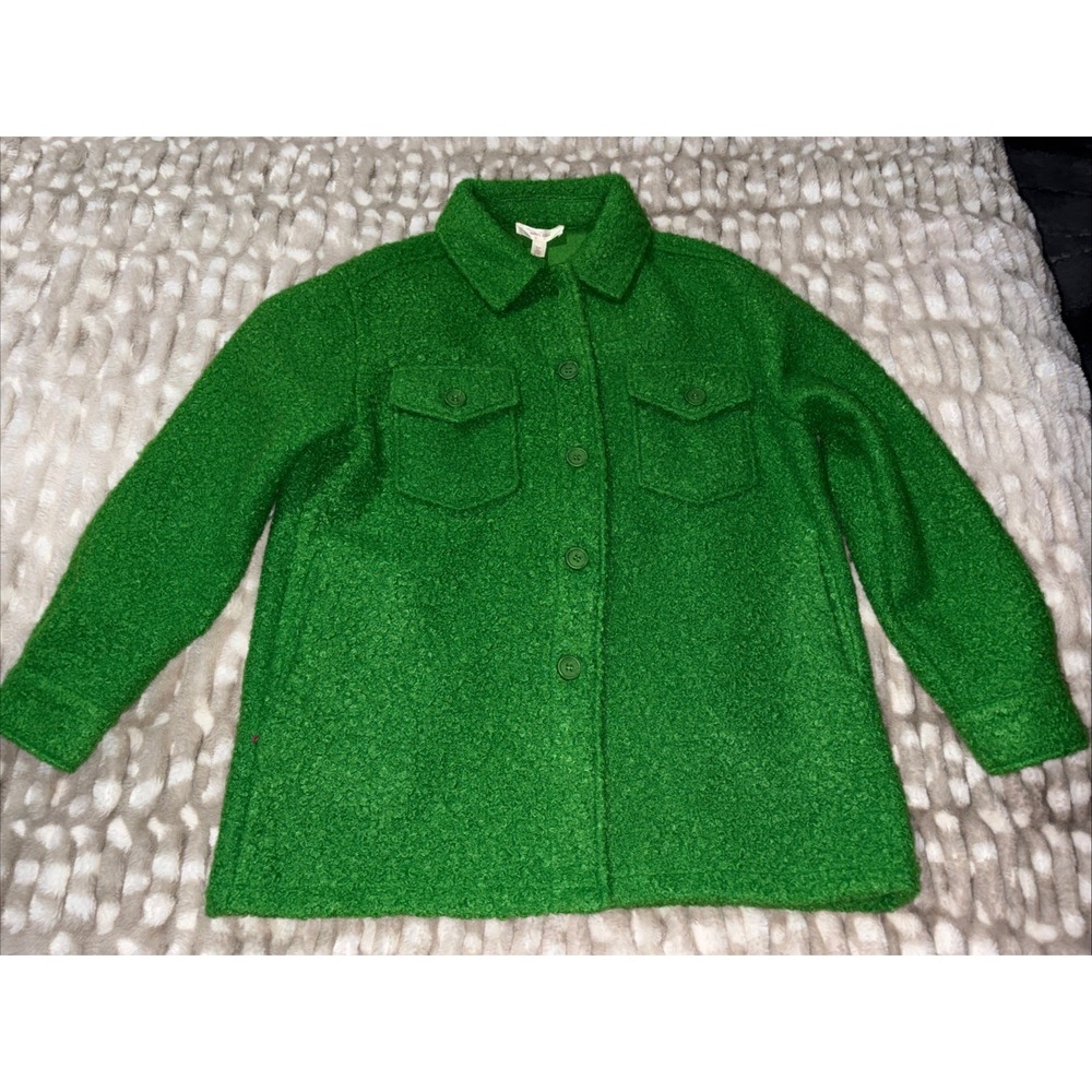 Anthropologie Autres Filles Green Boucle Shirt Jacket S/P Shacket Button Up
